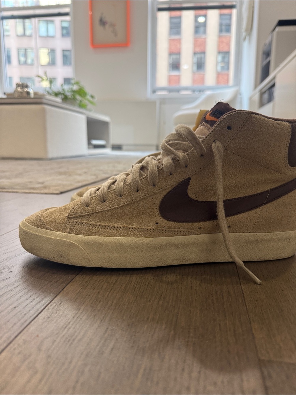 Nike Blazer Mid Suede Sneaker - Beige with Brown Swoosh